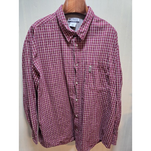 Columbia Shirt Mens 3XL Red Plaid Long Sleeve Button Front Cotton Casual Top - Picture 2 of 7
